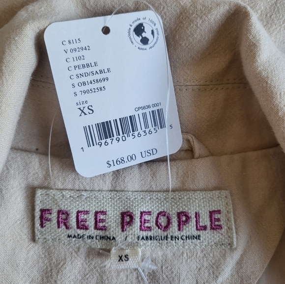 Free People Olivia Double Breasted Linen Blend Pebble/Sand Blazer New XS - Picture 16 of 17